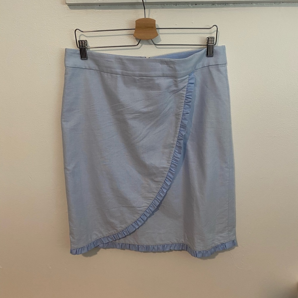J. Crew Light Blue Ruffle-Trim Wrap-Style Pencil Skirt